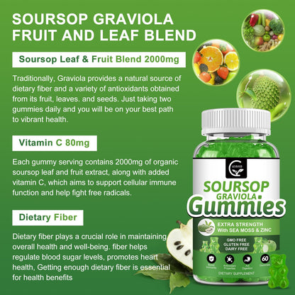 Soursop Graviola Gummies 2200mg — Sea Moss, Vitamin C & Zinc, 2 Pack - Calm Era