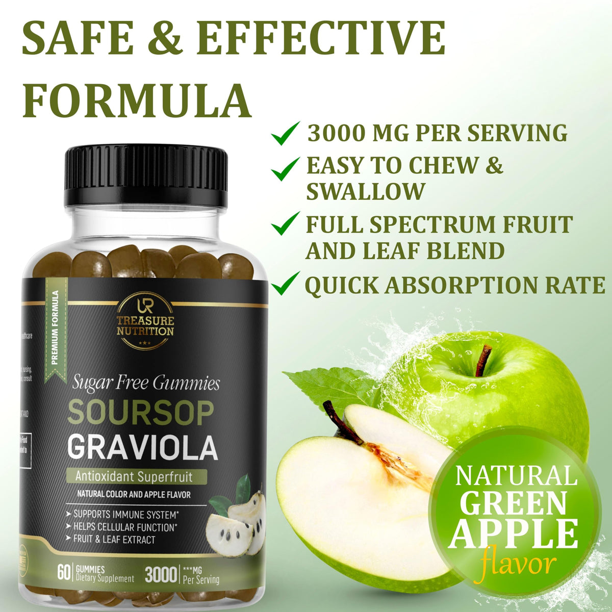 Soursop Graviola Gummies 3000mg — 2 Pack, 120 Count, Sugar-Free - Calm Era