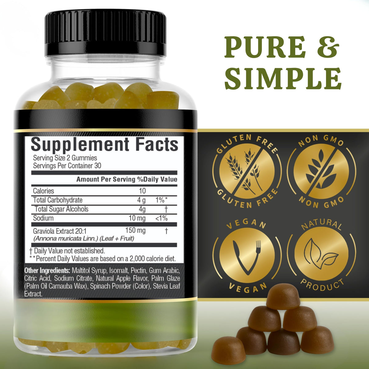 Soursop Graviola Gummies 3000mg — 2 Pack, 120 Count, Sugar-Free - Calm Era