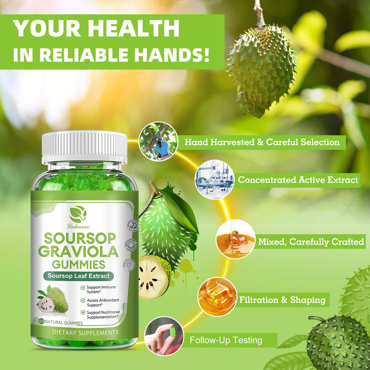 Soursop Graviola Gummies with Vitamin C & Zinc — 2 Pack, 120 Count - Calm Era
