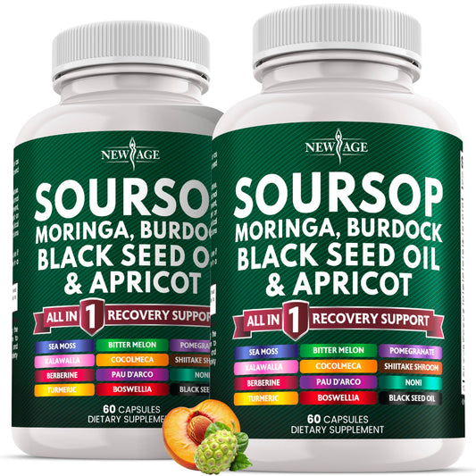 Suplemento todo en uno de guanábana con moringa, musgo marino y berberina, 120 cápsulas