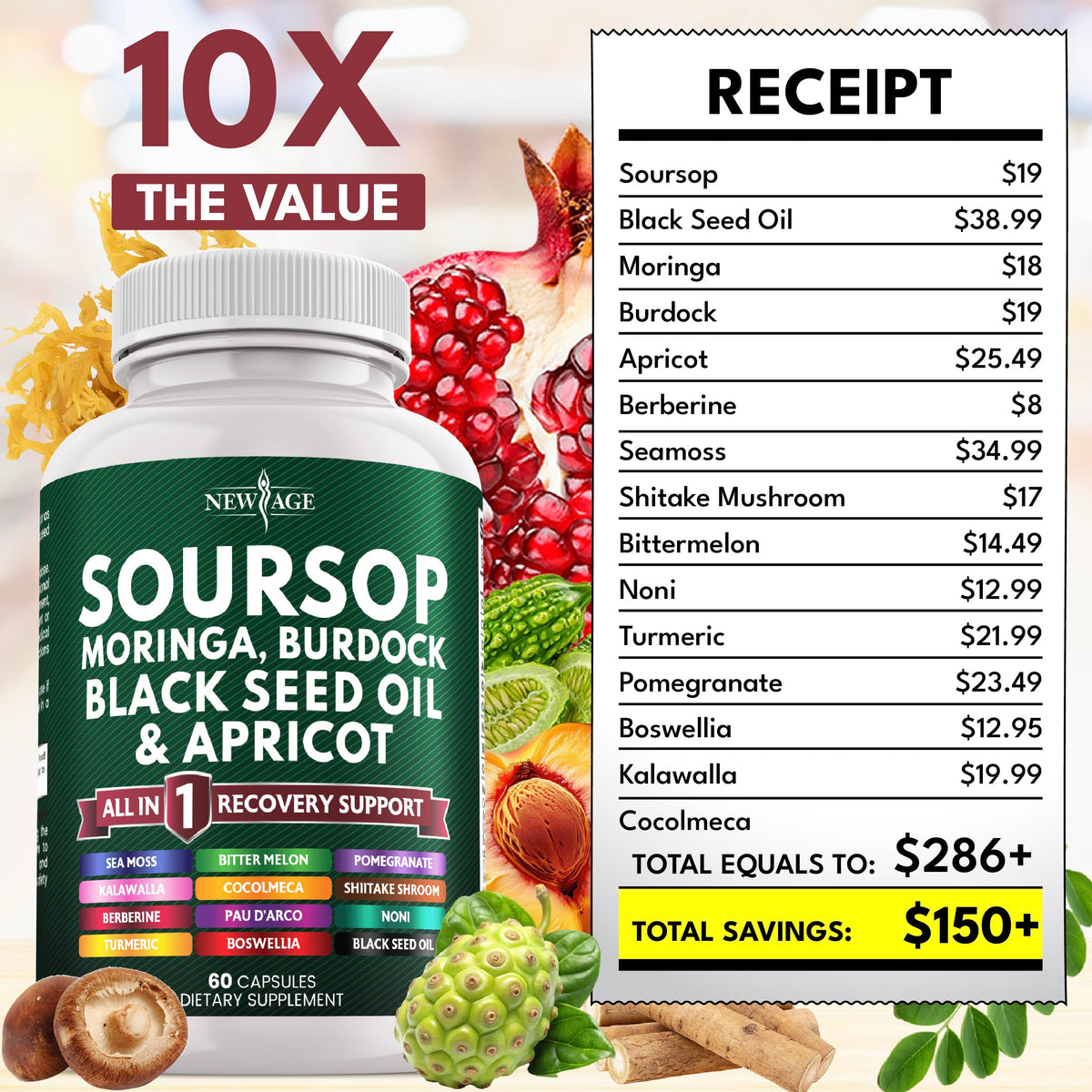 Soursop All-in-One Supplement with Moringa, Sea Moss & Berberine 120ct