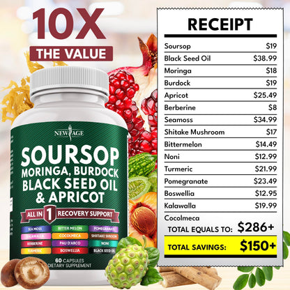 Soursop All-in-One Supplement with Moringa, Sea Moss & Berberine 120ct