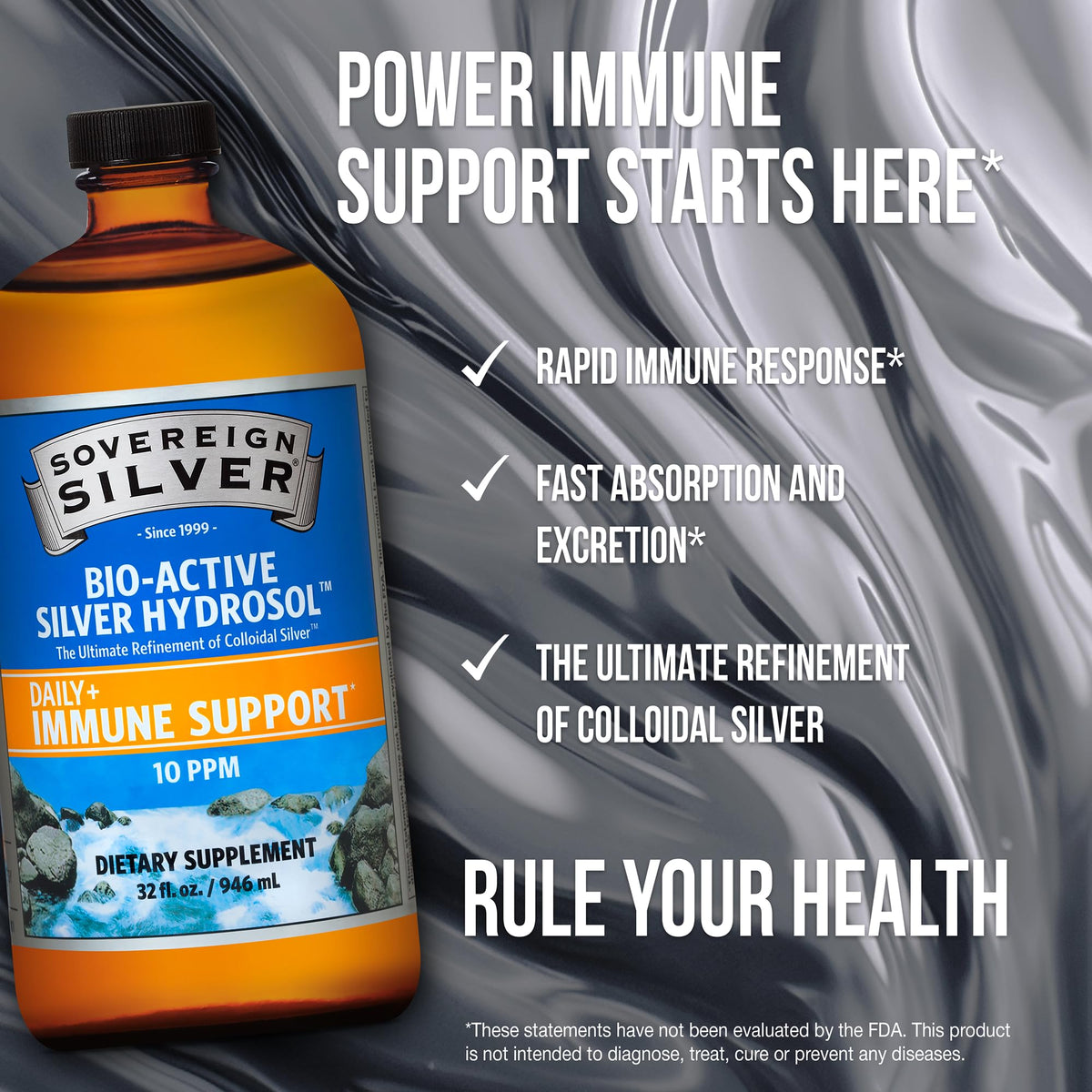 Sovereign Silver Colloidal Silver Hydrosol – 10 ppm, 32 oz