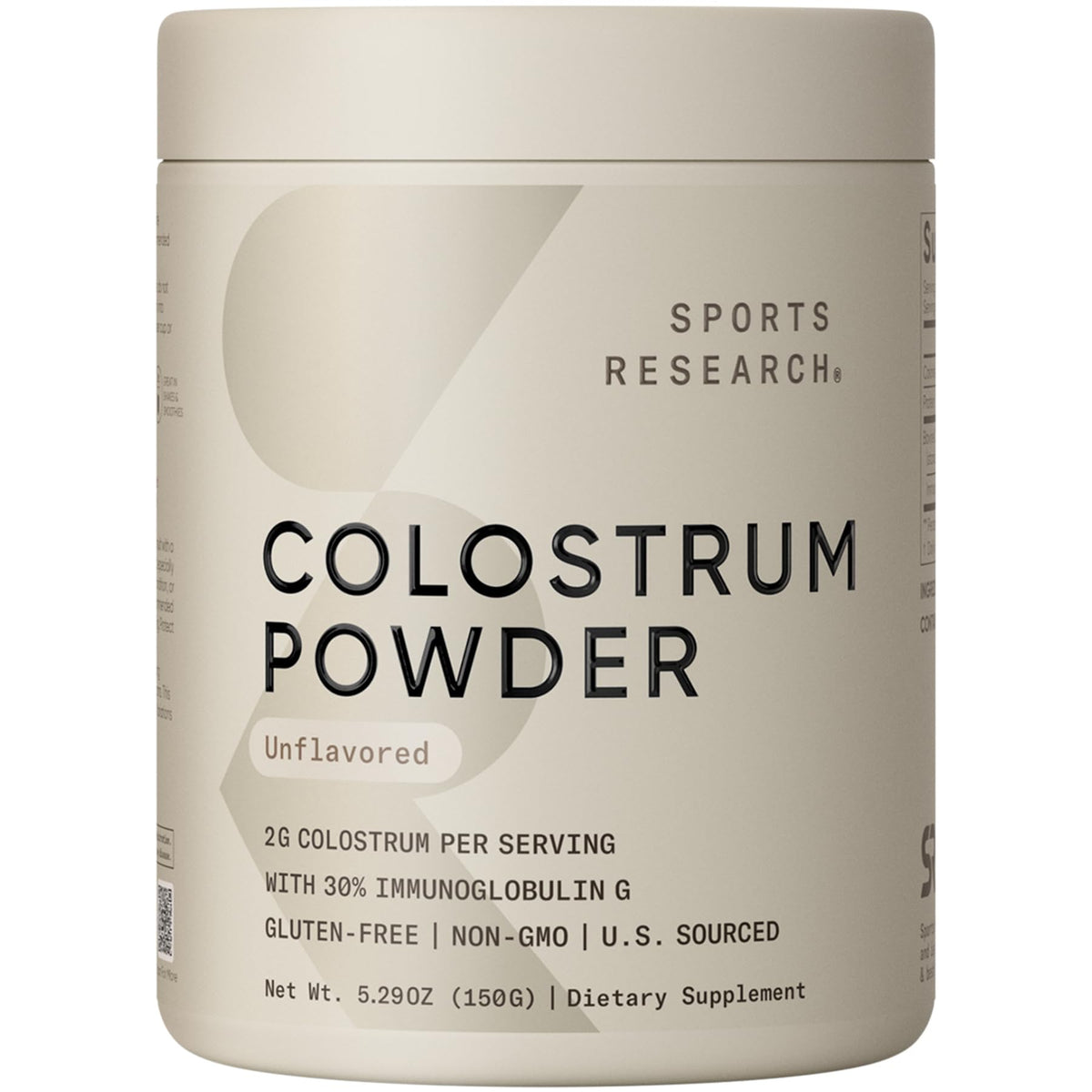 Sports Research Calostro Bovino en Polvo – Fácil de Mezclar, Superalimento de un Solo Ingrediente para la Salud Intestinal y Apoyo Rico en IgG – de Origen Estadounidense, sin OGM, sin Gluten – 75 Porciones (Sin Sabor)