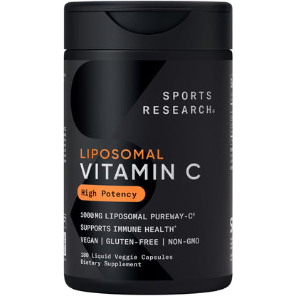 Sports Research High Potency Liposomal Vitamin C 1000 mg – Vegan, Non-GMO, Gluten Free | 180 Veggie Capsules - Calm Era