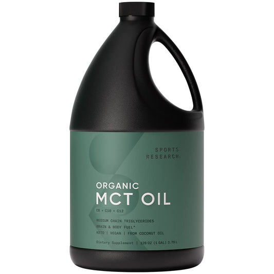 Aceite MCT Keto de Sports Research a base de cocos orgánicos – C8, C10, C12 – Sin sabor (128 oz)