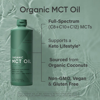 Aceite MCT Keto de Sports Research a base de cocos orgánicos – C8, C10, C12 – Sin sabor (128 oz)