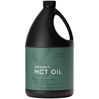 Aceite MCT Keto de Sports Research a base de cocos orgánicos – C8, C10, C12 – Sin sabor (128 oz)