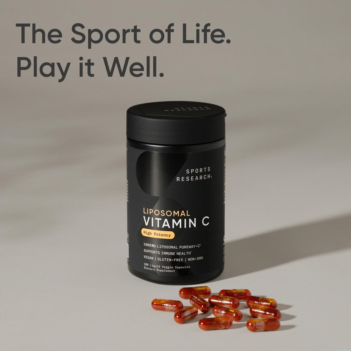 Sports Research Vitamina C Liposomal de Alta Potencia 1000 mg – Vegana, Sin OGM, Sin Gluten | 180 Cápsulas Vegetales