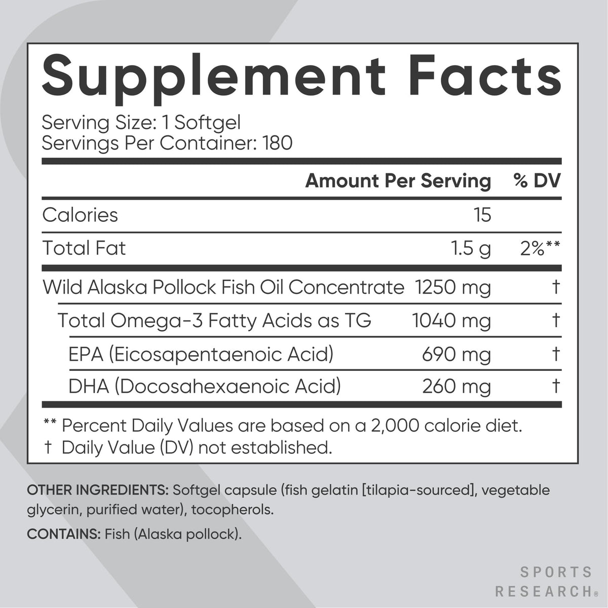 Sports Research Omega-3 Fish Oil 1250 - Triple Strength, MSC Certified, 180 Softgels - Calm Era