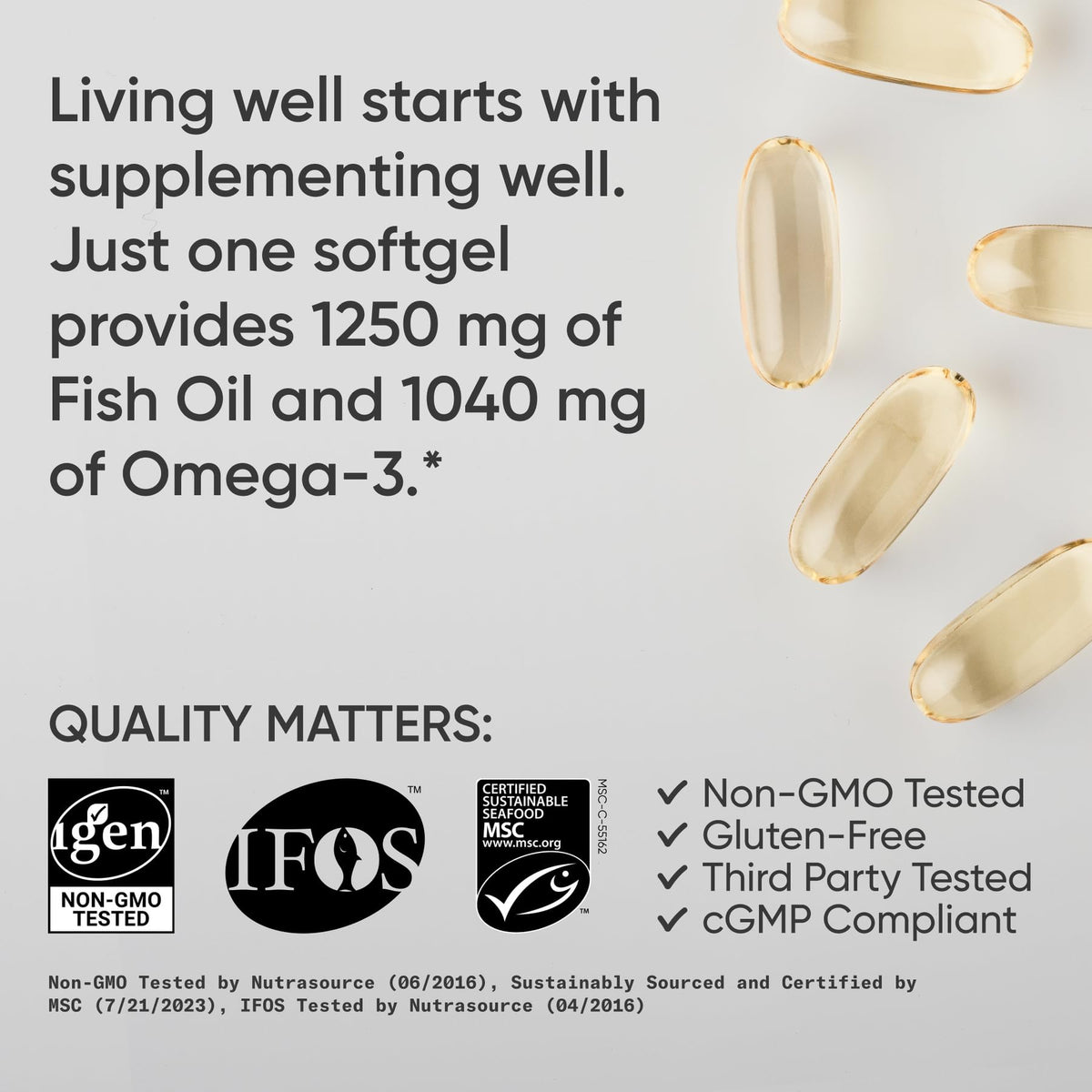 Sports Research Omega-3 Fish Oil 1250 - Triple Strength, MSC Certified, 180 Softgels - Calm Era