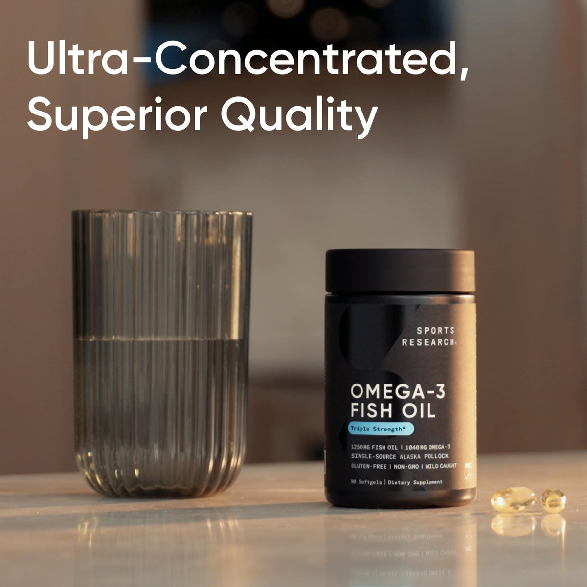 Sports Research Omega-3 Fish Oil 1250 - Triple Strength, MSC Certified, 180 Softgels - Calm Era