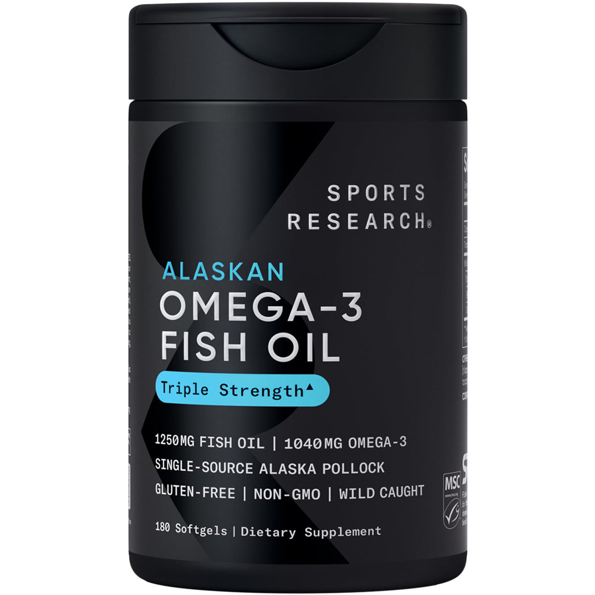 Sports Research Omega-3 Fish Oil 1250 - Triple Strength, MSC Certified, 180 Softgels - Calm Era