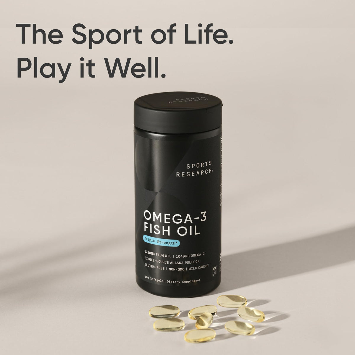 Sports Research Omega-3 Fish Oil 1250 - Triple Strength, MSC Certified, 180 Softgels - Calm Era