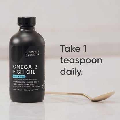 Sports Research Omega-3 Fish Oil, 8oz Glass Bottle – Lemon Flavor, Wild-Caught Alaska Pollock - Calm Era