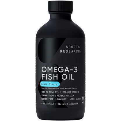 Sports Research Omega-3 Fish Oil, 8oz Glass Bottle – Lemon Flavor, Wild-Caught Alaska Pollock - Calm Era
