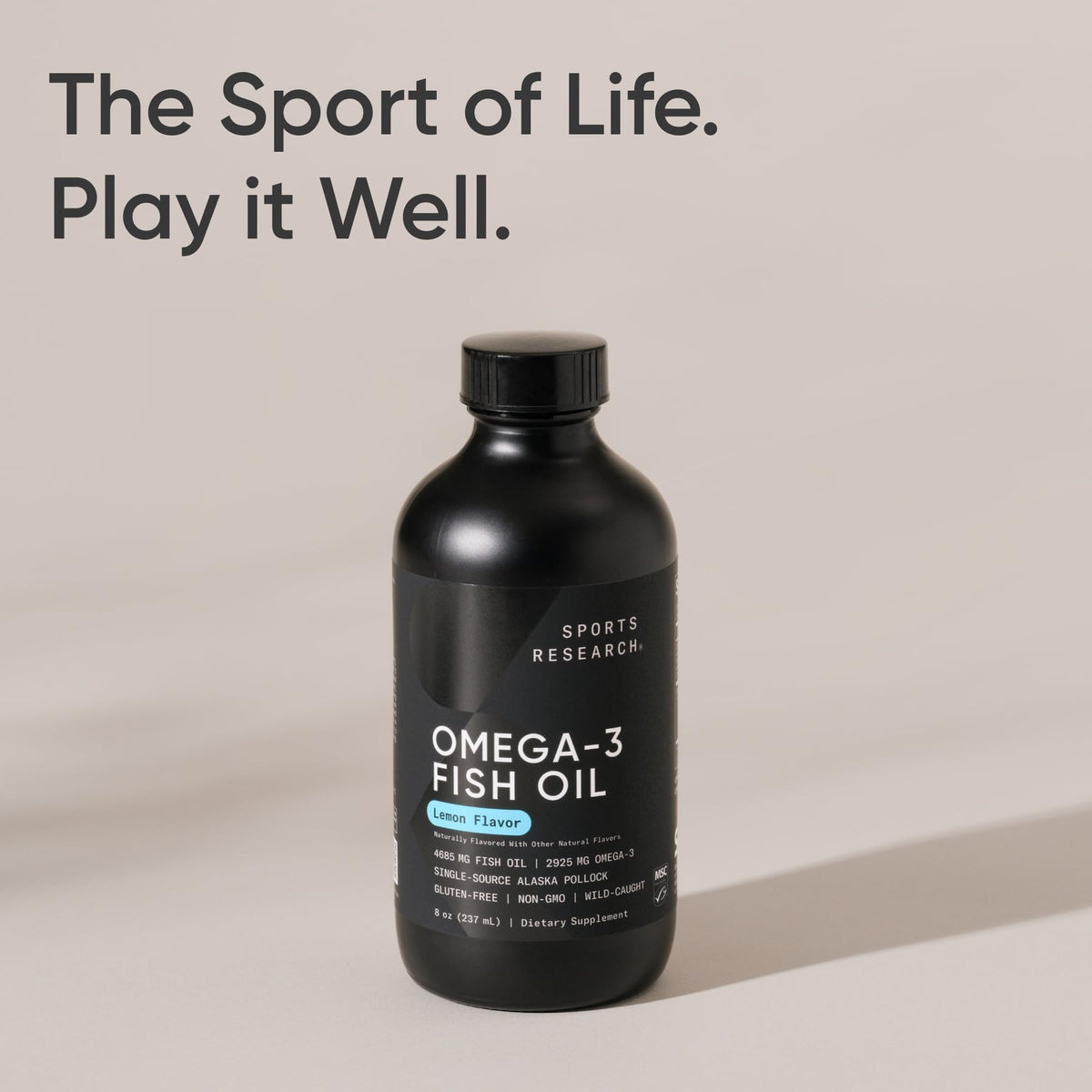 Aceite de pescado Sports Research Omega-3, botella de vidrio de 8oz – Sabor limón, abadejo silvestre de Alaska