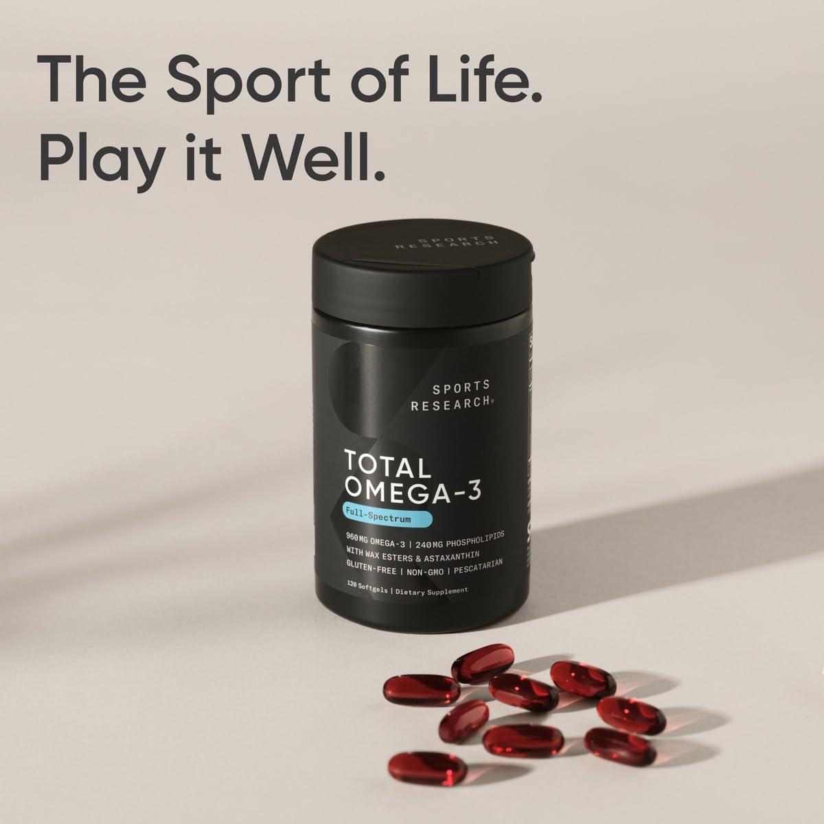 Sports Research Total Omega-3 Fish Oil 2200mg — EPA & DHA from Krill, Salmon & Pollock | 120 Softgels - Calm Era