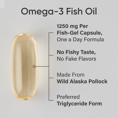 Sports Research Triple Strength Omega-3 Fish Oil - Burpless 1250 mg, 240 Softgels | Wild Alaska Pollock, EPA & DHA - Calm Era