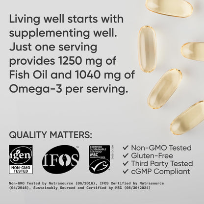 Sports Research Triple Strength Omega-3 Fish Oil - Burpless 1250 mg, 240 Softgels | Wild Alaska Pollock, EPA & DHA - Calm Era