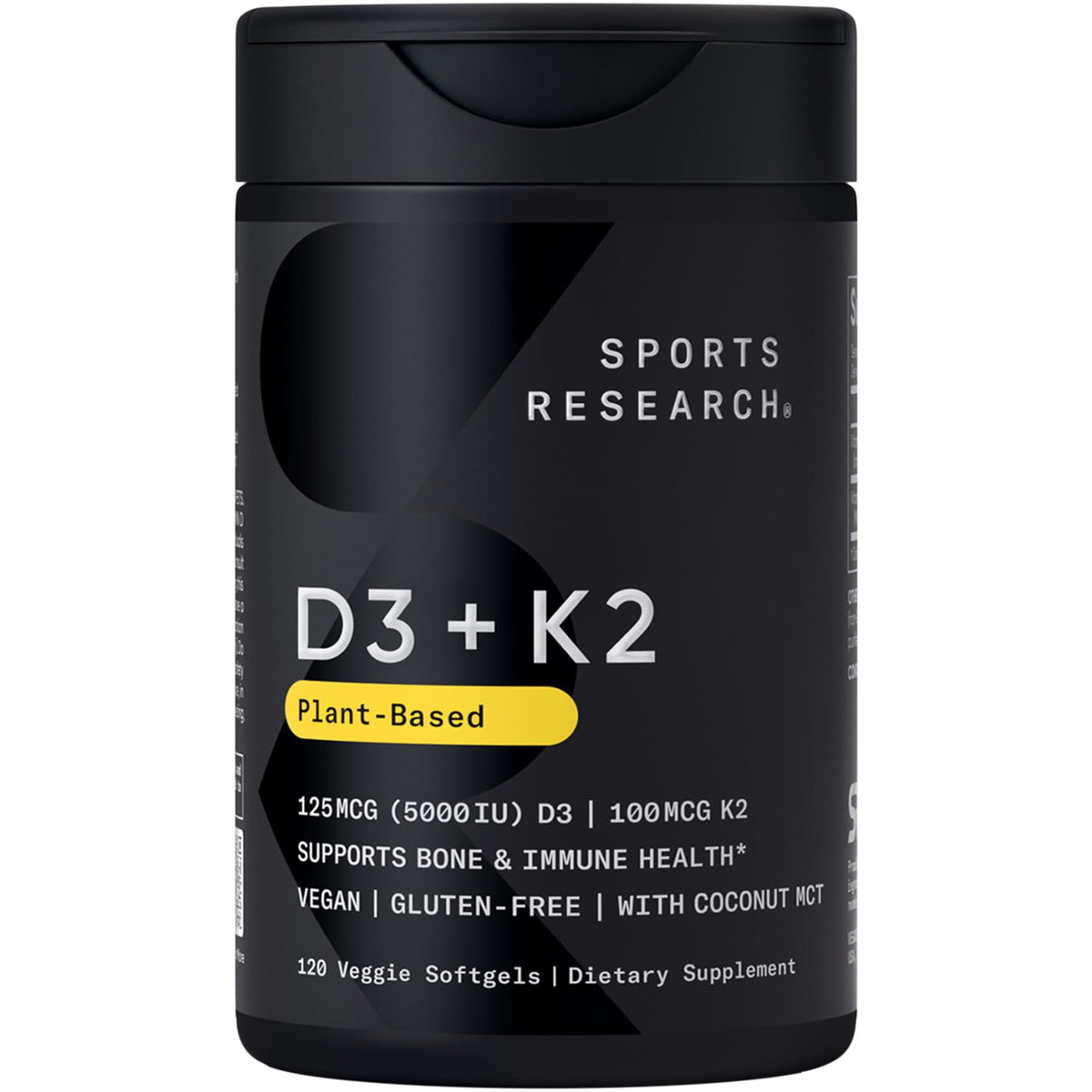 Sports Research Vitamin D3 + K2 with Coconut Oil – Vegan, 5000 IU D3, 100 mcg MK-7, 120 Softgels - Calm Era