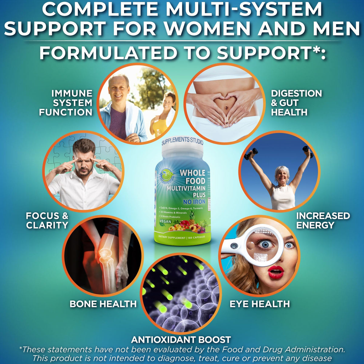 SUPPLEMENTS STUDIO Vegan Methylated Multivitamin for Men & Women – Whole Food, Iron-Free, Non-GMO (180 Count) - Calm Era