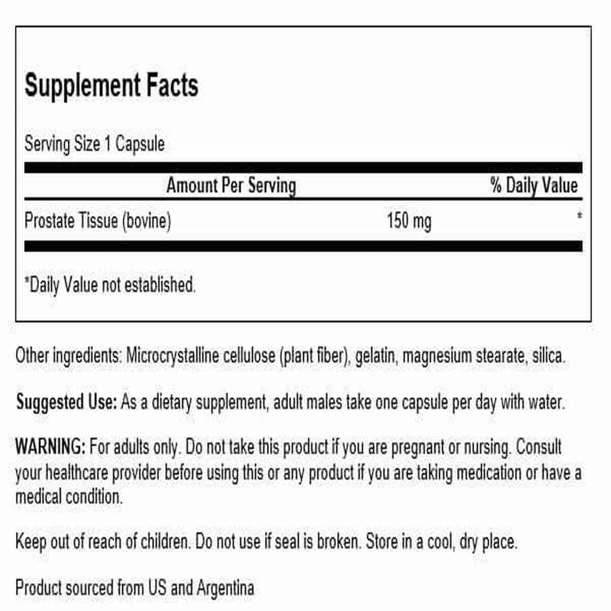 Swanson Próstata glandular cruda 150mg — 60 cápsulas