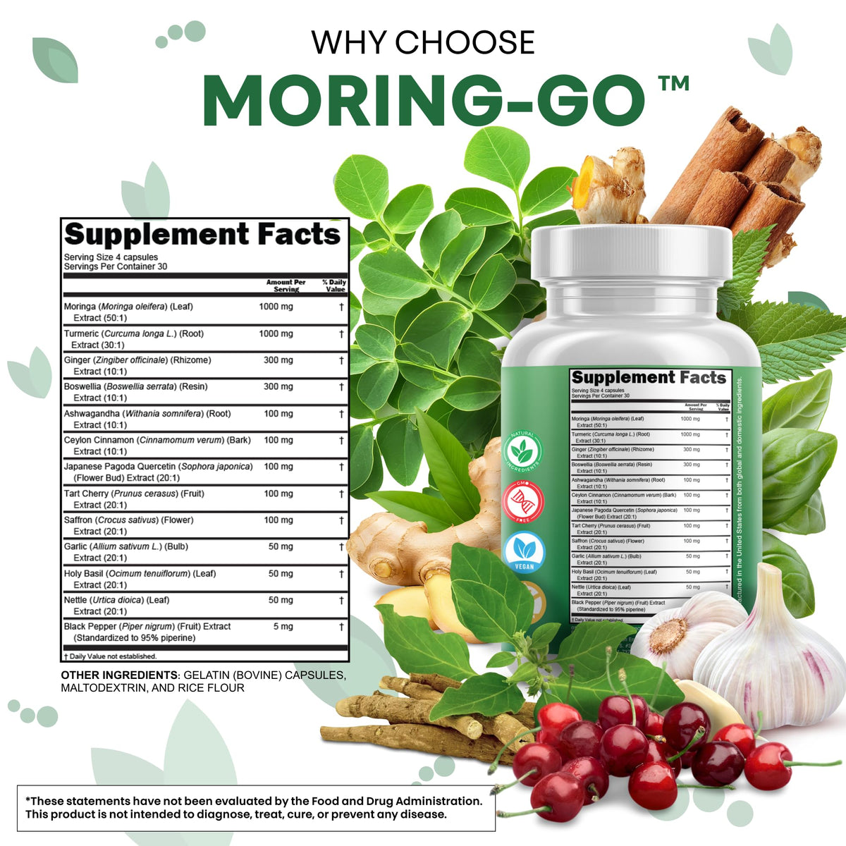 Clean Nutra Moring-Go Cápsulas de Moringa y Cúrcuma 13 en 1