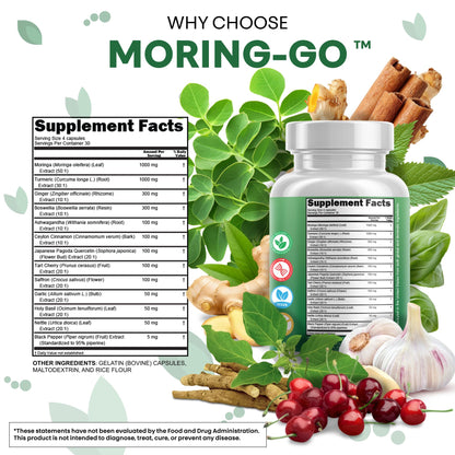 Clean Nutra Moring-Go Cápsulas de Moringa y Cúrcuma 13 en 1