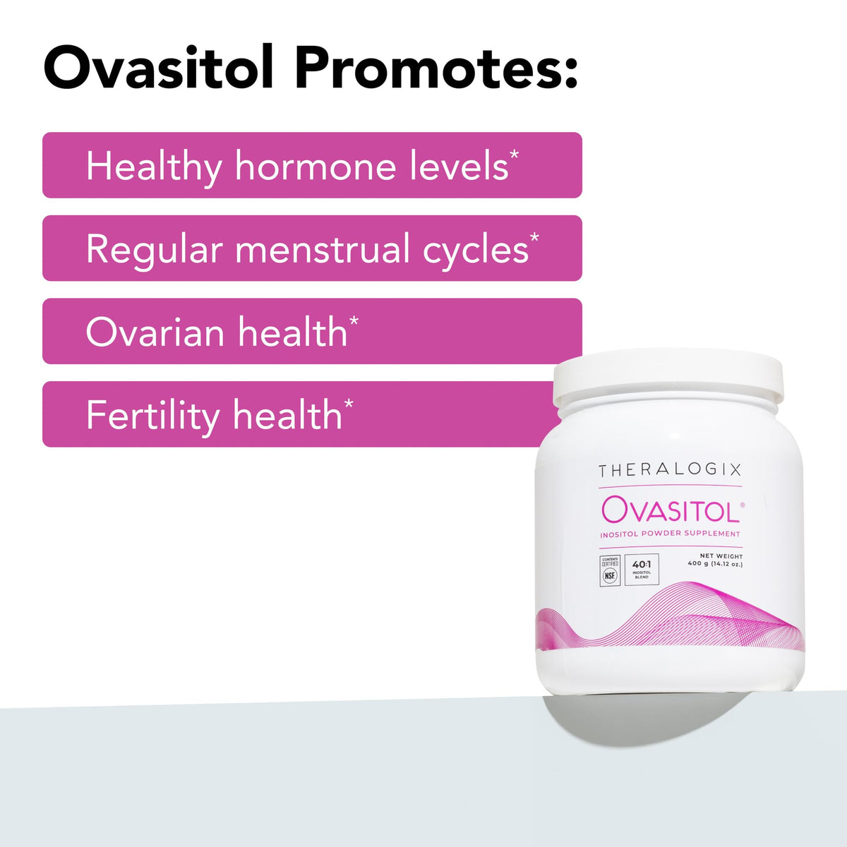 Theralogix Ovasitol Inositol Powder – 400 g (180 Porciones) | Mioinositol y D-Chiro Inositol para el equilibrio hormonal y la función ovárica, certificado por la NSF