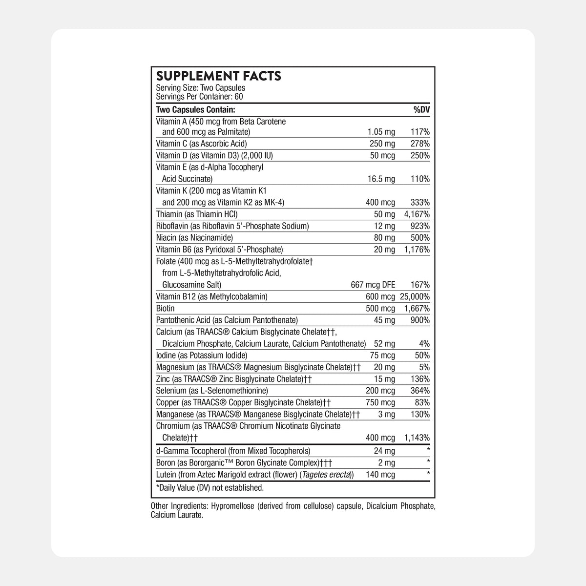 Thorne Basic Nutrients 2/Day – Multivitamínico Diario, sin Gluten ni Lácteos (60 Cápsulas)