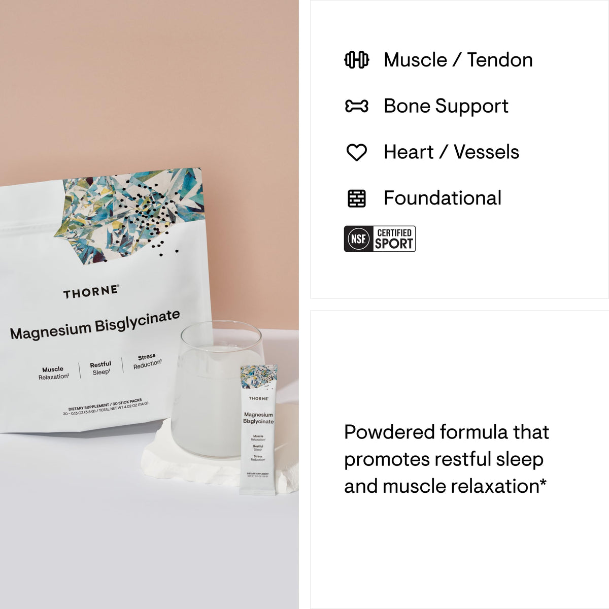 THORNE Magnesium Bisglycinate Powder – Restful Sleep, Muscle Relaxation, Heart Health & Metabolism Support | NSF Certified for Sport | 30 Servings | 0.13 Oz per Stick Pack - Calm Era