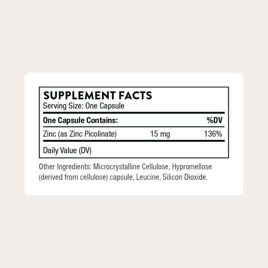 THORNE Picolinato de Zinc 15mg – Salud Inmunológica, de la Piel, Ocular y Reproductiva