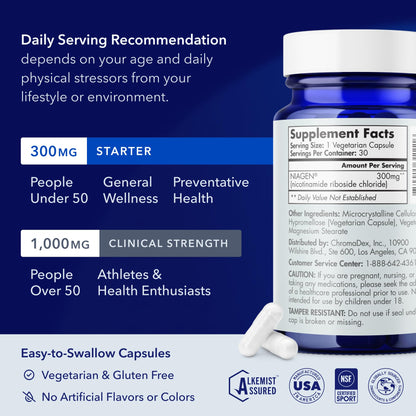 TRU NIAGEN Patented NAD+ Supplement | Nicotinamide Riboside 300mg | 30 Servings | 2 Bottles