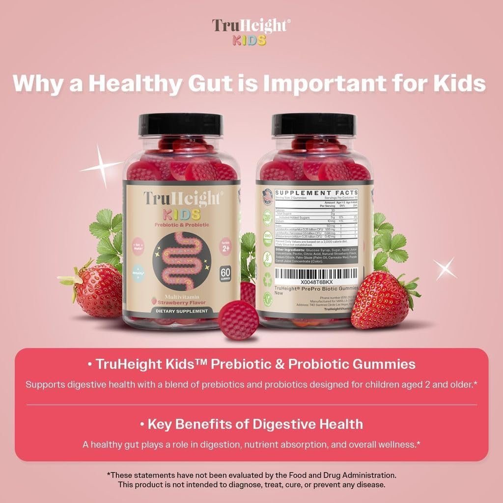 Gomitas prebióticas y probióticas TruHeight Kids — Fresa, para mayores de 2 años