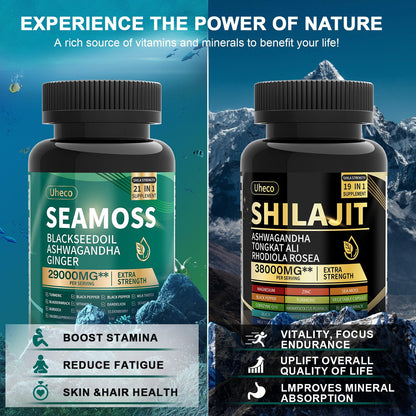 Uheco Shilajit & Sea Moss Vitality Bundle – 20000 mg Shilajit, 11000 mg Sea Moss - Calm Era