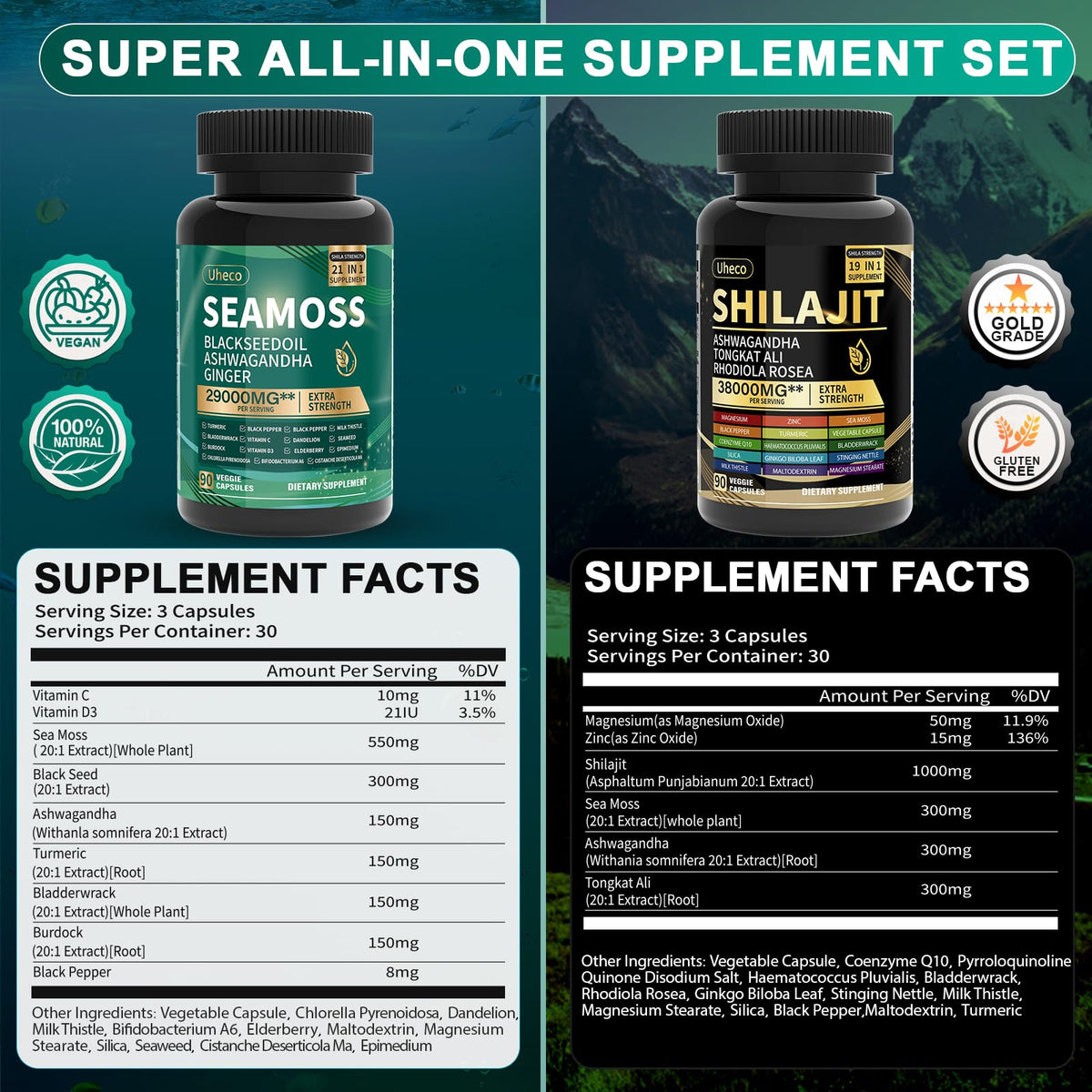 Uheco Shilajit & Sea Moss Vitality Bundle – 20000 mg Shilajit, 11000 mg Sea Moss - Calm Era