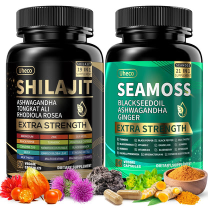 Uheco Shilajit & Sea Moss Vitality Bundle – 20000 mg Shilajit, 11000 mg Sea Moss - Calm Era