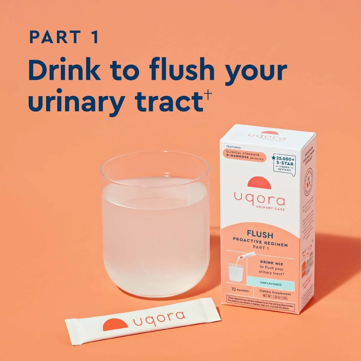 Uqora Flush - D-Mannose Urinary Health Drink Mix, 20 Packets (Unflavored) – Gluten-Free & Vegan - Calm Era