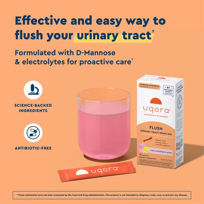 Uqora Flush Pink Lemonade – Urinary Health Drink Mix, Gluten-Free & Vegan, 20 Packets (2 Pack) - Calm Era