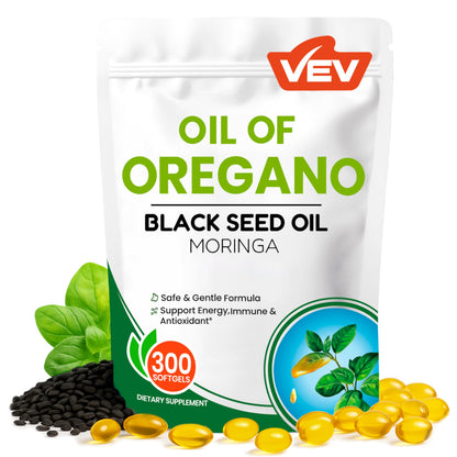 VEV Oil of Oregano 300mg with Black Seed Oil & Moringa | 150-Day Supply