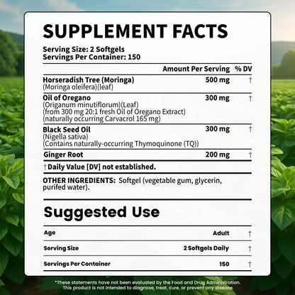 VEV Oil of Oregano 300mg with Black Seed Oil & Moringa | 150-Day Supply