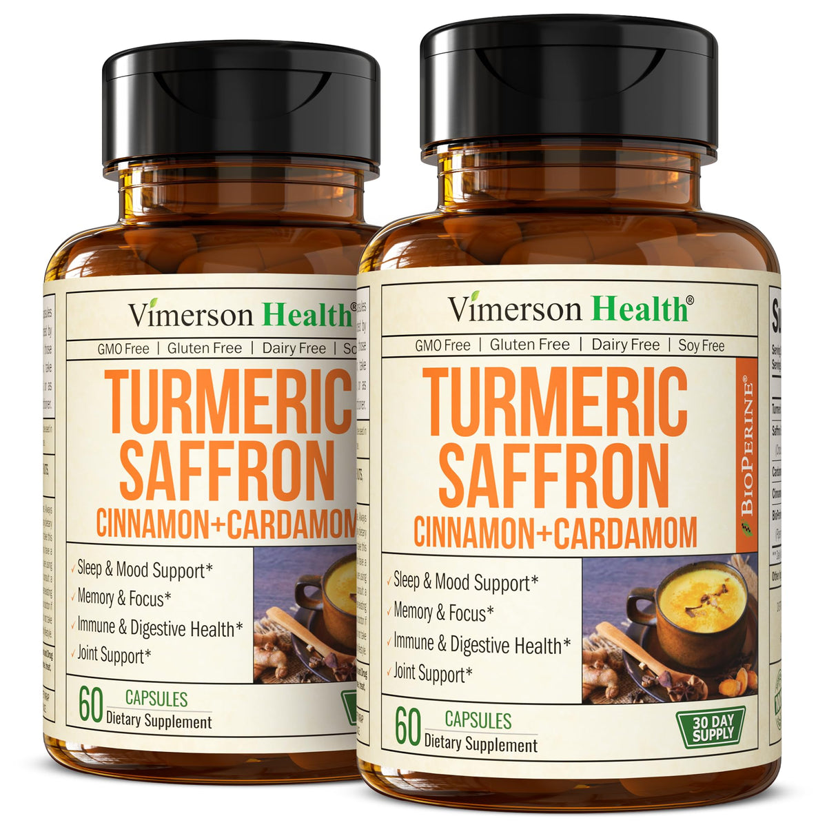 Vimerson Health Saffron Supplement – Turmeric, Cinnamon & Cardamom | 2-Pack - Calm Era