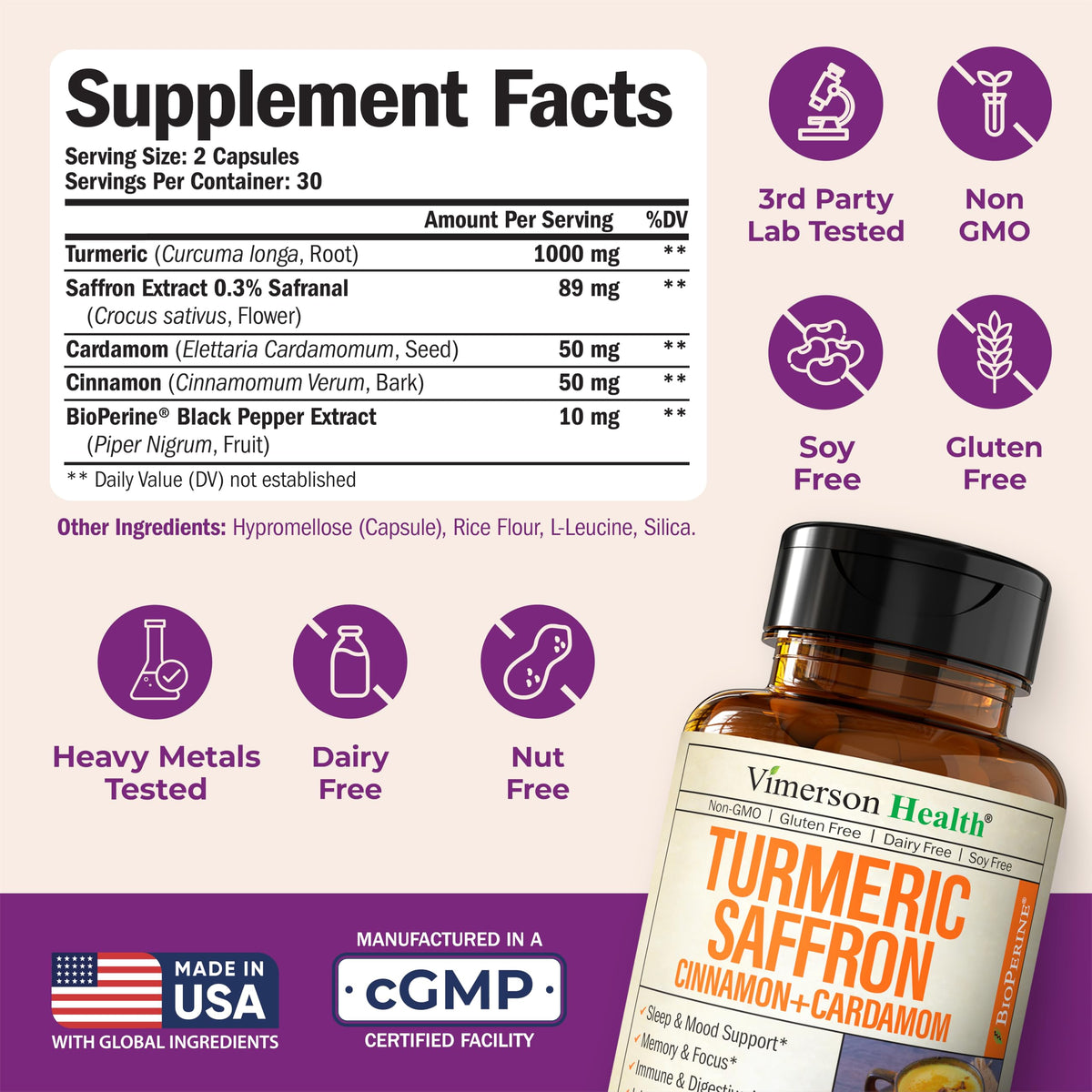 Vimerson Health Saffron Supplement – Turmeric, Cinnamon & Cardamom | 2-Pack - Calm Era