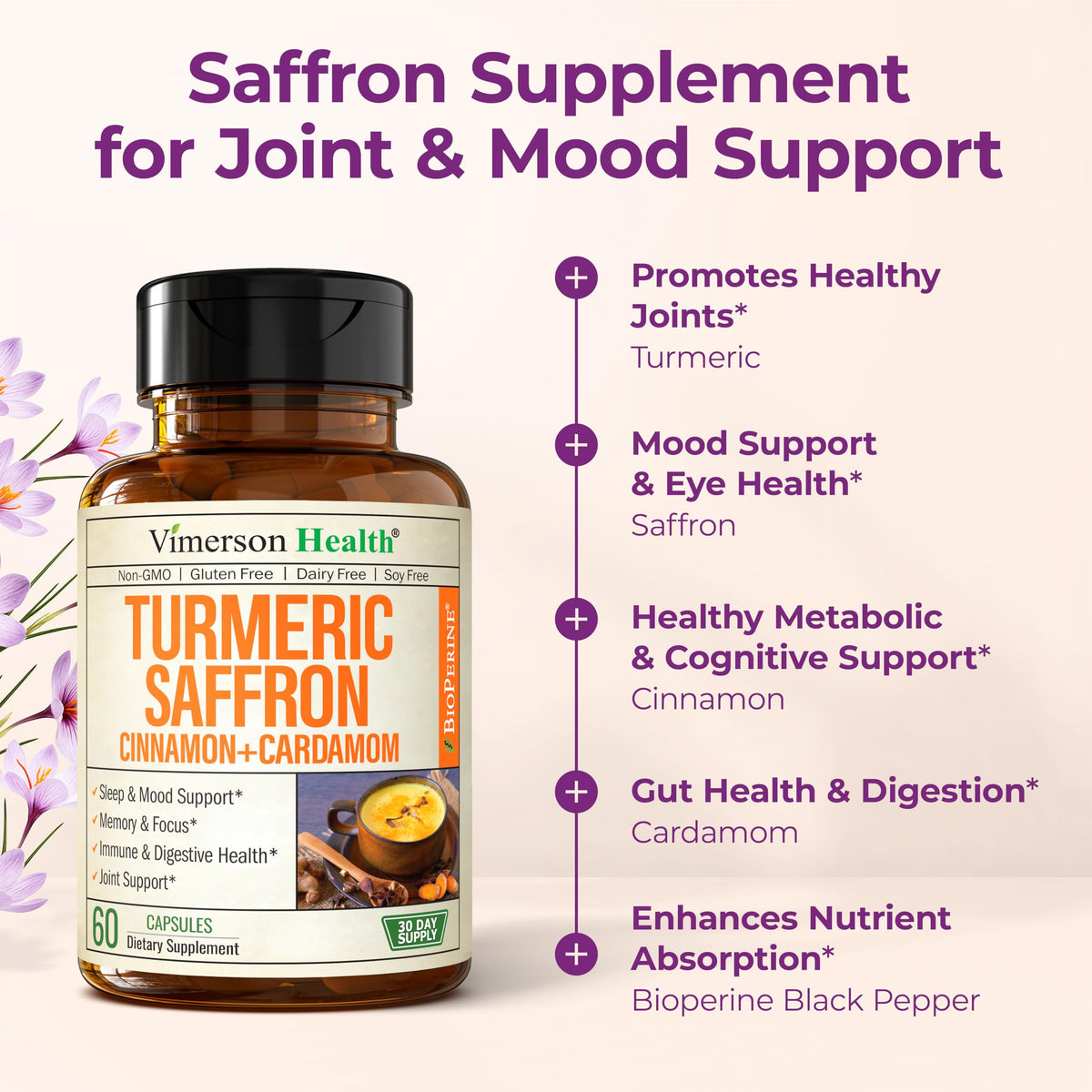 Vimerson Health Saffron Supplement – Turmeric, Cinnamon & Cardamom | 2-Pack - Calm Era