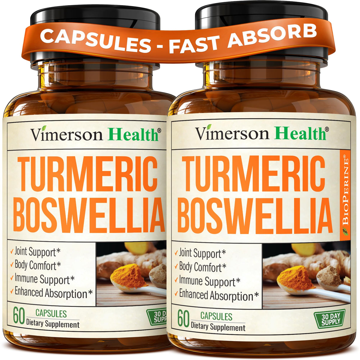Vimerson Health Turmeric Curcumin with Boswellia & Ginger – 95% Curcuminoids | 2-Pack - Calm Era