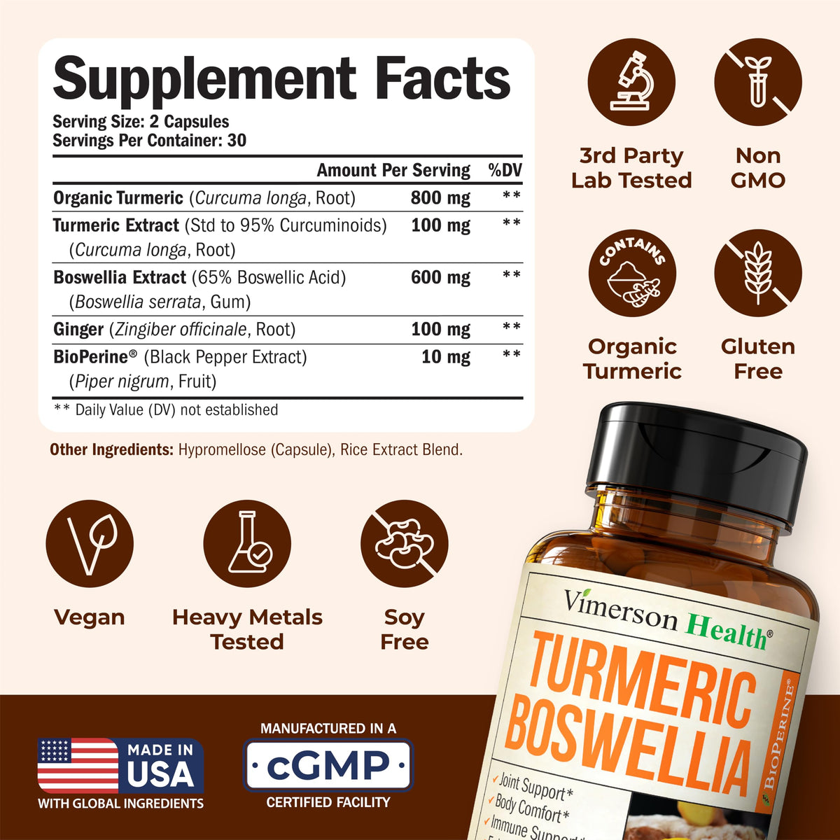 Vimerson Health Turmeric Curcumin with Boswellia & Ginger – 95% Curcuminoids | 2-Pack - Calm Era