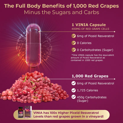 VINIA Piceid Resveratrol – Blood Flow & Heart Health | 30 Capsules - Calm Era