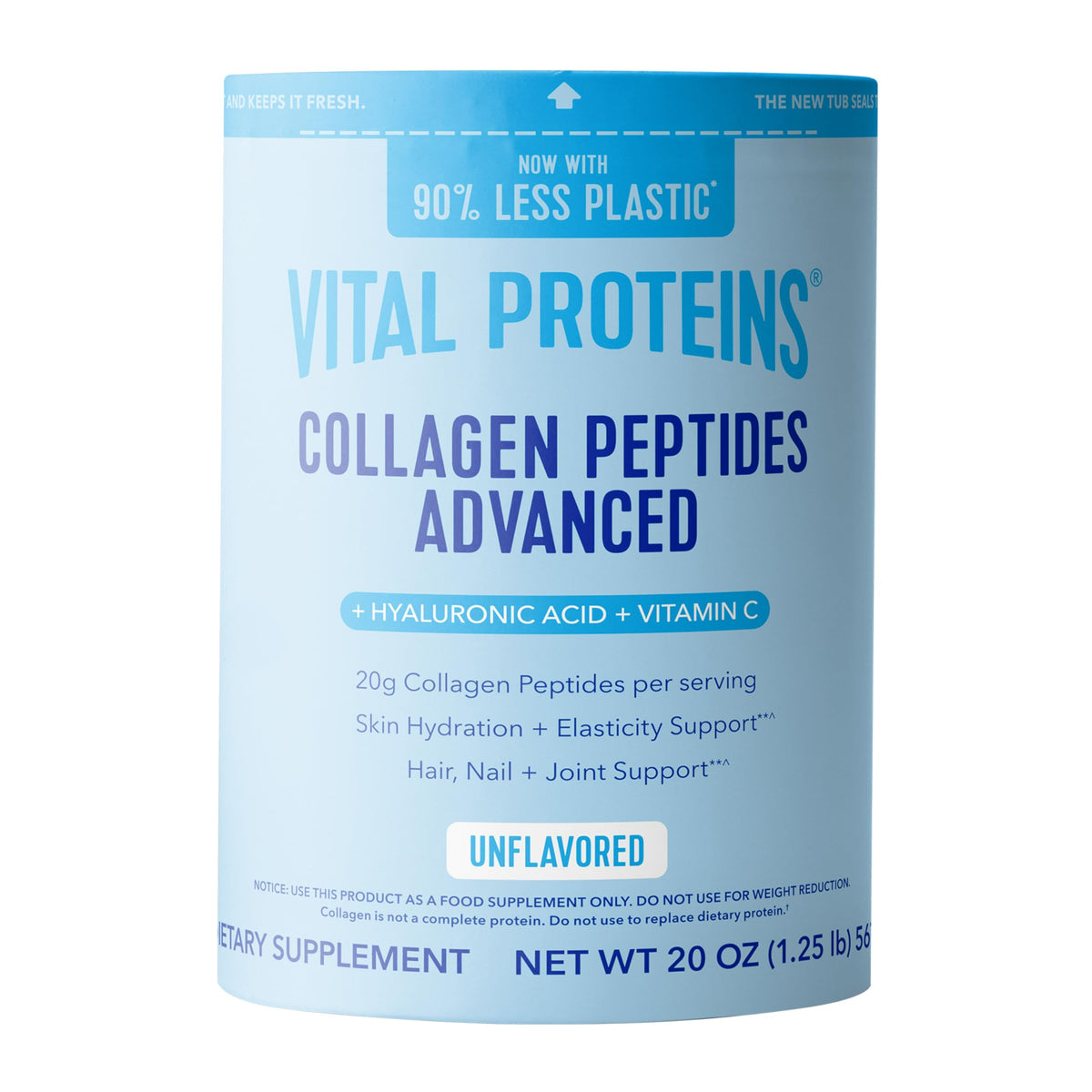 Péptidos de Colágeno Avanzados de Vital Proteins con Ácido Hialurónico y Vitamina C – 567 g, 27 porciones